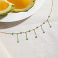 J&D 18k Gold Stainless Steel Blue Turquoise Tassel Pendant Necklace for Women Fashion Jewelry