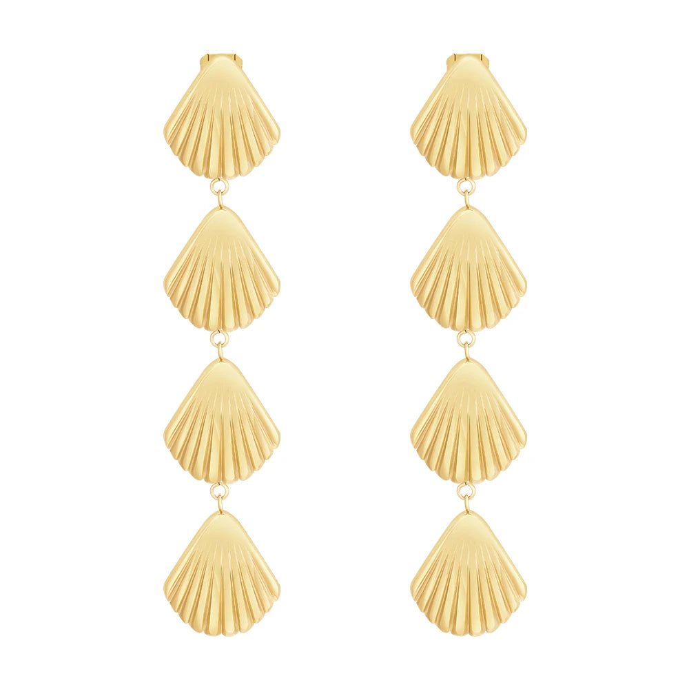 Latest 18K Gold Plated Stainless Steel Jewelry Wholesale Fashion Shell Tassel Drop Earrings Waterproof Party Earrings E241539