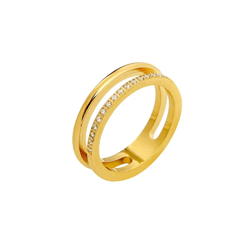 Trendy Double Ring Jewelry CNC Micro Pave Setting CZ Ring High Polished Gemstone Stainless Steel Ring Durable Ring for Women