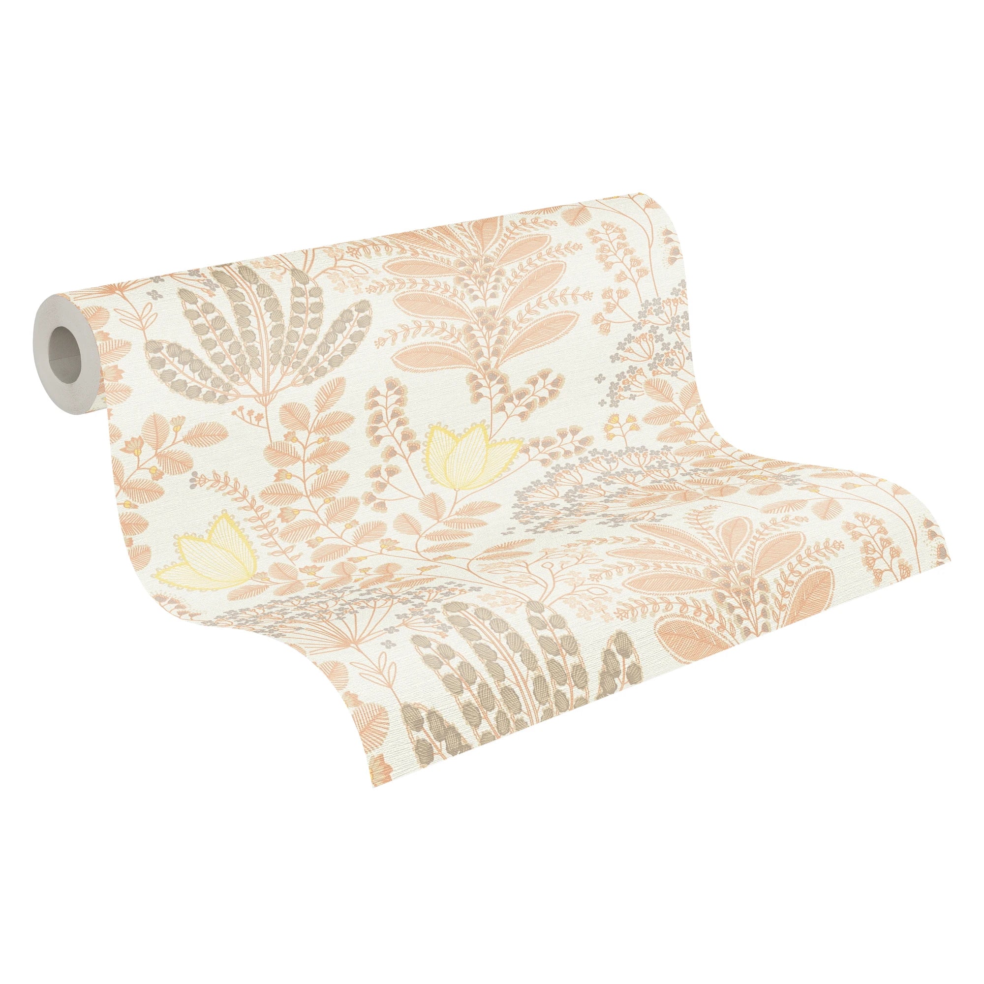Made Germany Modern Floral White Orange Yellow Taupe Non Woven Vinyl Wallpaper Abrasion-Resistant Light Resistant Hotel Living