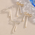 Dreamshow Imitation Pearl Jewelry Bow Stud Earrings for Women Gold Plated Stainless Steel Jewelry