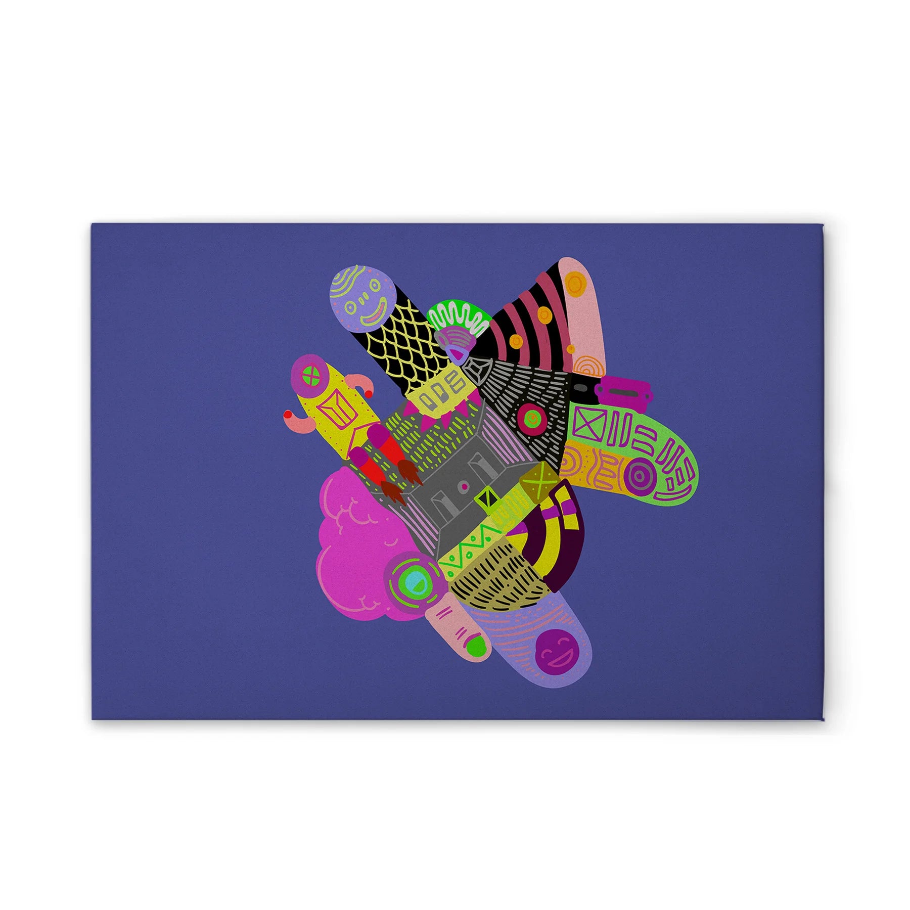 Made In Germany - Home Decor Canvas Picture Colourful Creatures - Wall Mural In Purple And Colourful - Stretcher Frame Art