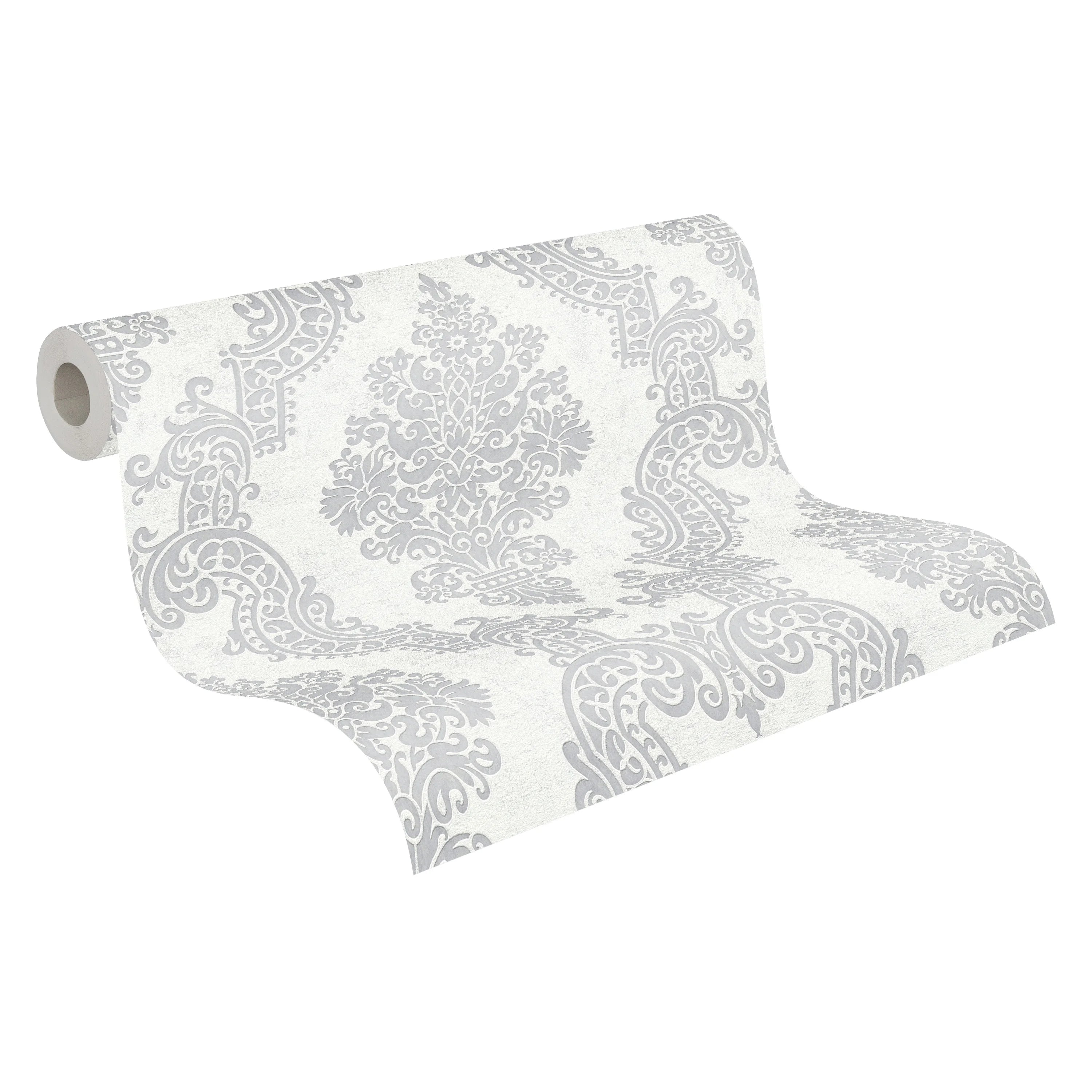 Made in Germany - Wallpaper rolls Ornament White Grey - Non Woven Vinyl - Modern Wallpaper Damask / Victorian - 1005 x 053 m