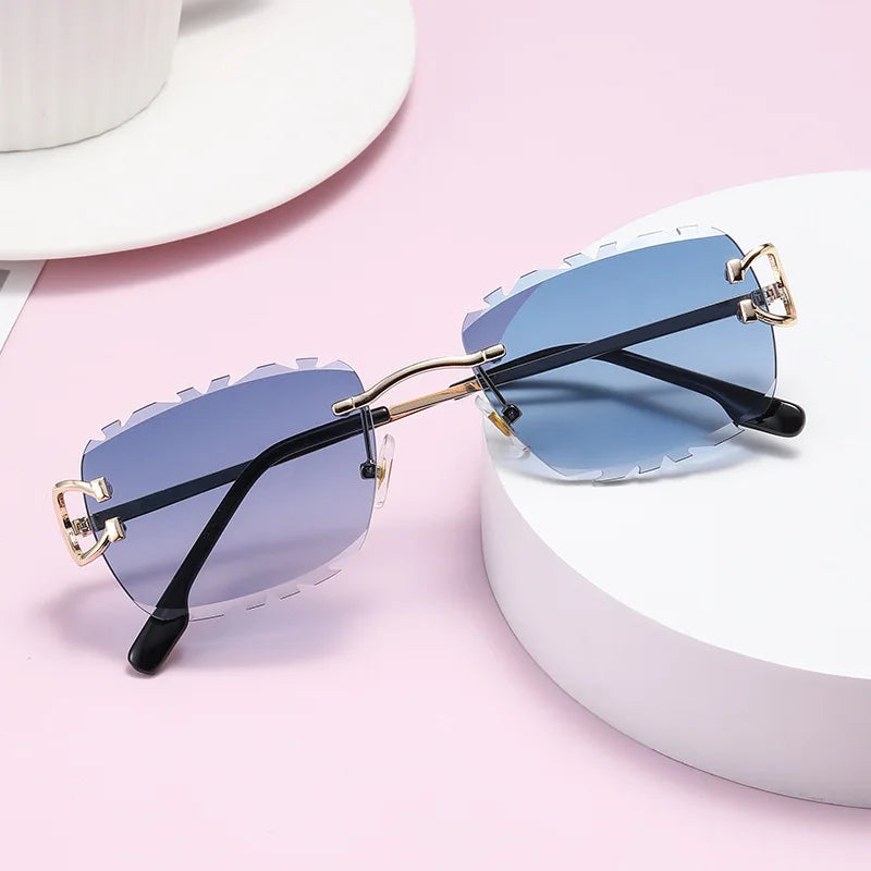Logo Custom 2025 Retro Irregular Cut Lenses Rimless Sun Glasses UV400 Alloy Legs Square Sunglasses for Men Women