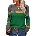 2025 Autumn Winter New EU/US Cross-Border Women's Sweater - Striped Color Block Crew Neck Long Sleeve Crochet Knit Top-2