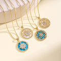 QIKU Gold Plated Copper Zircon Pendant Necklace Starburst Enamel Star/Flower Design Trendy Jewelry for Women Girls Daily Wear