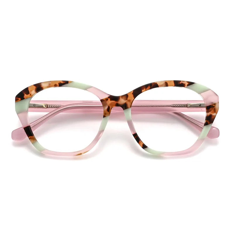 Two Tone Tortoise Cat Eye Acetate Eyeglasses Full Rim Prescription Optical Frames for Women MegaBDM