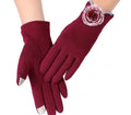 Winter Touchscreen Full Finger Gloves -Thermal Windproof Knitted Driving Gloves with Mitten Cuffs in Black & Grey