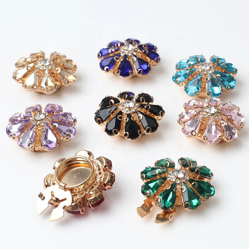 Decorative Women Shirt Cufflinks Jewel Wedding Suit Crystal Flowers Button Garment Clip Craft