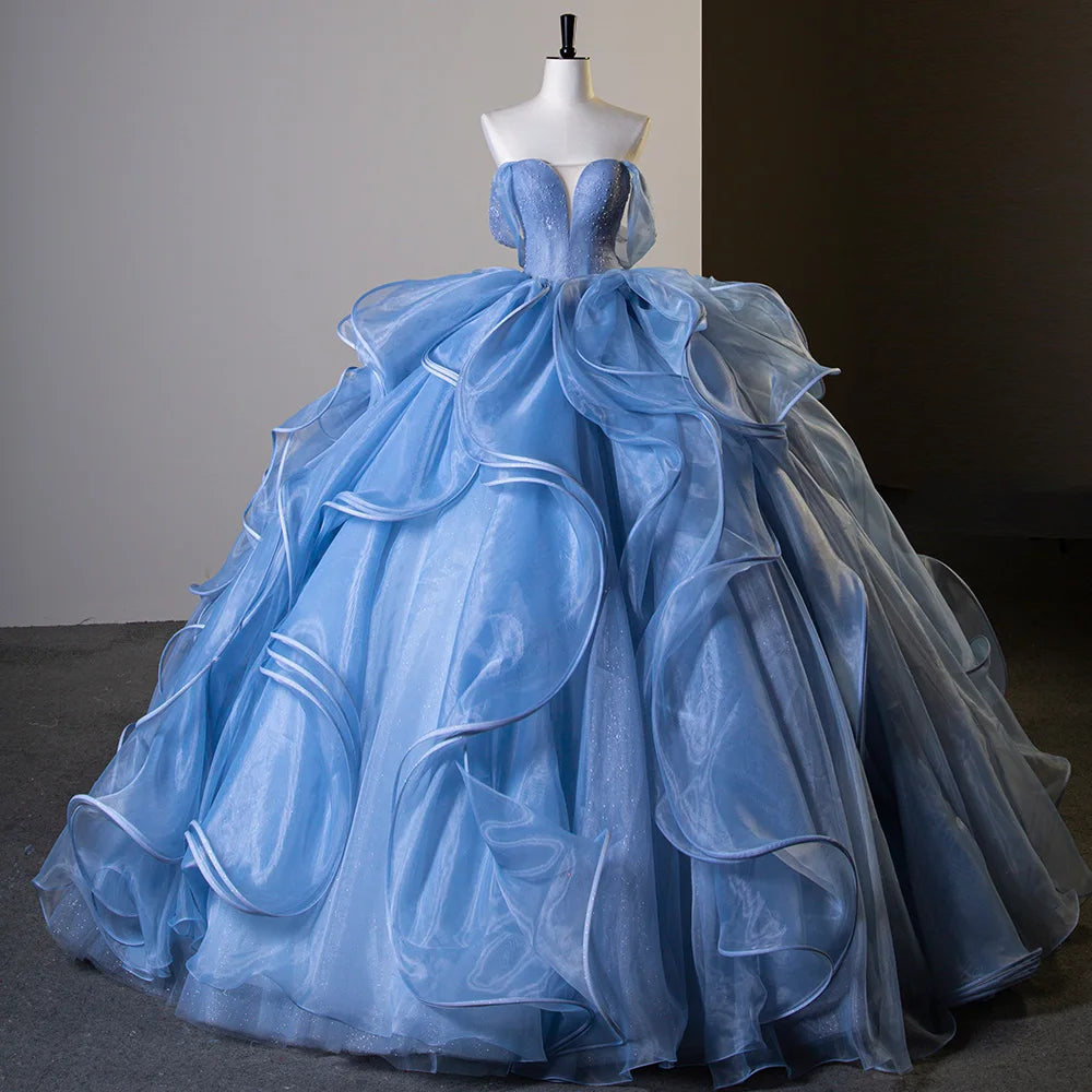 Jancember SFY08 Princess Sweetheart Blue Puffy Quinceanera Dresses for Sweet 16 Girls