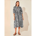Cross-border New Arrival Solid Vintage Fashion Women's Summer Woven Cotton Vacation Dress-Loose Casual Half Sleeve Style