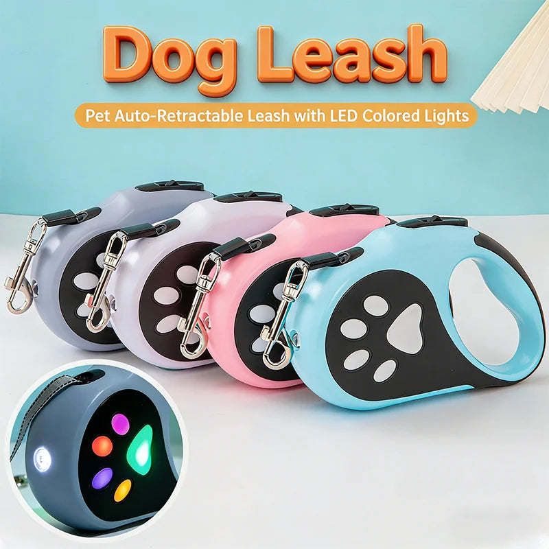 5 Meters LED Retractable Dog Leash Battery Powered Adjustable Pet Lead Dog Retractable Leash with Colorful Light for Dogs