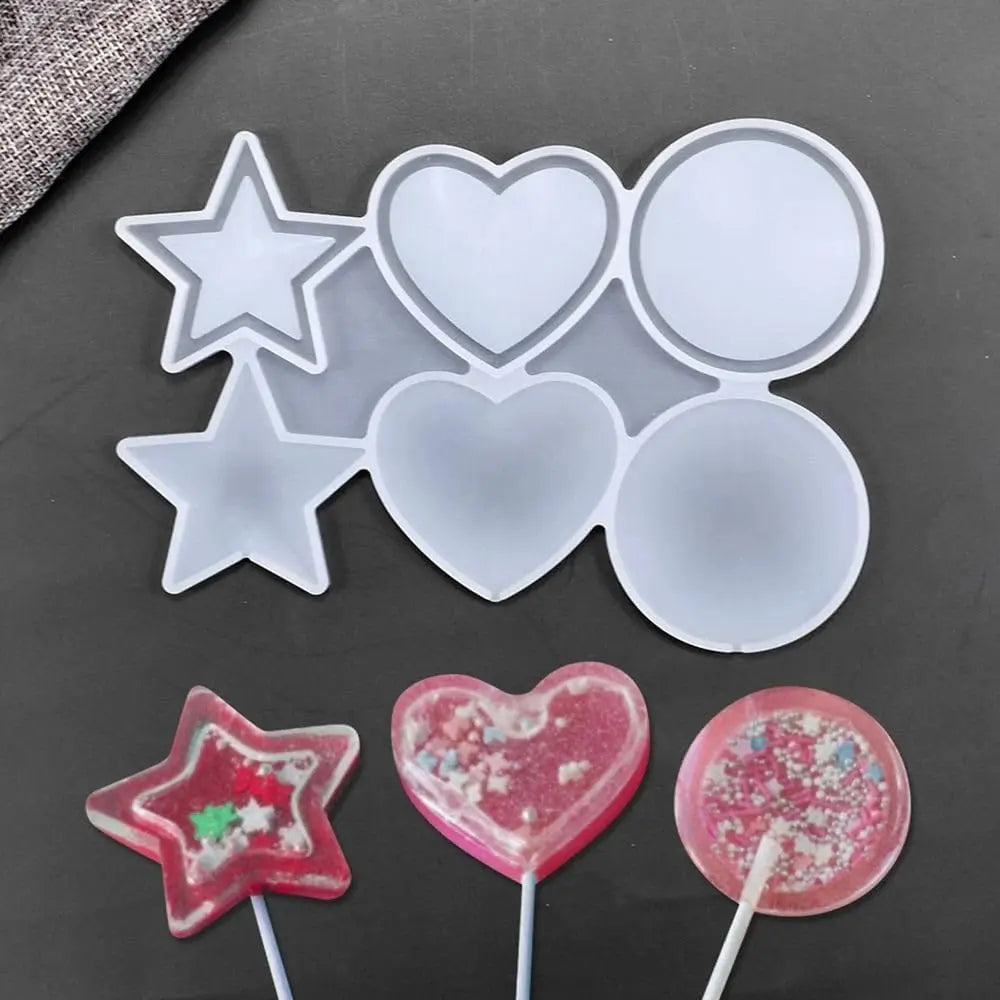 Star Love Heart Silicone Lollipop Mold Jelly Candy Chocolate Soap Bakeware Mould Reusable Variety Shapes Cake Decor 2PCS