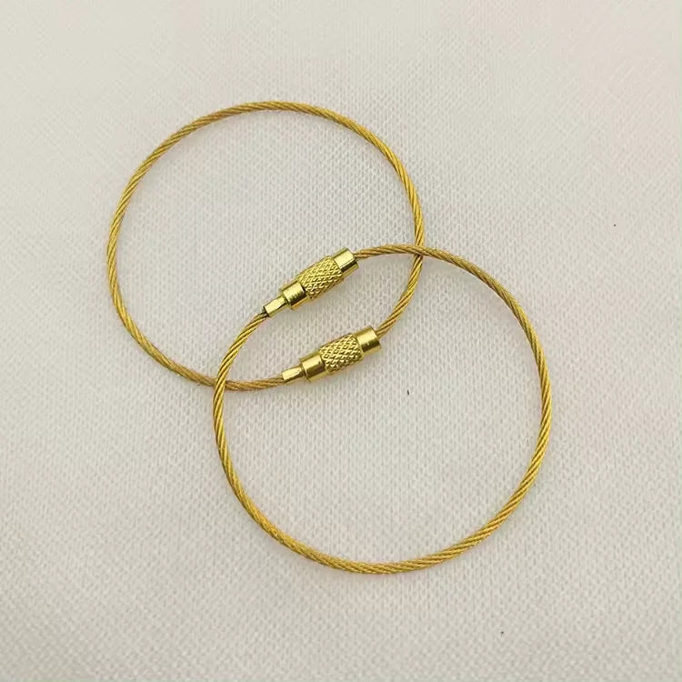 Gold Key Chain Ring Wire Keychain Large Cable Stainless Steel Wire KeyRing Loop Holder Heavy Duty Connectable Luggage Tag Keeper