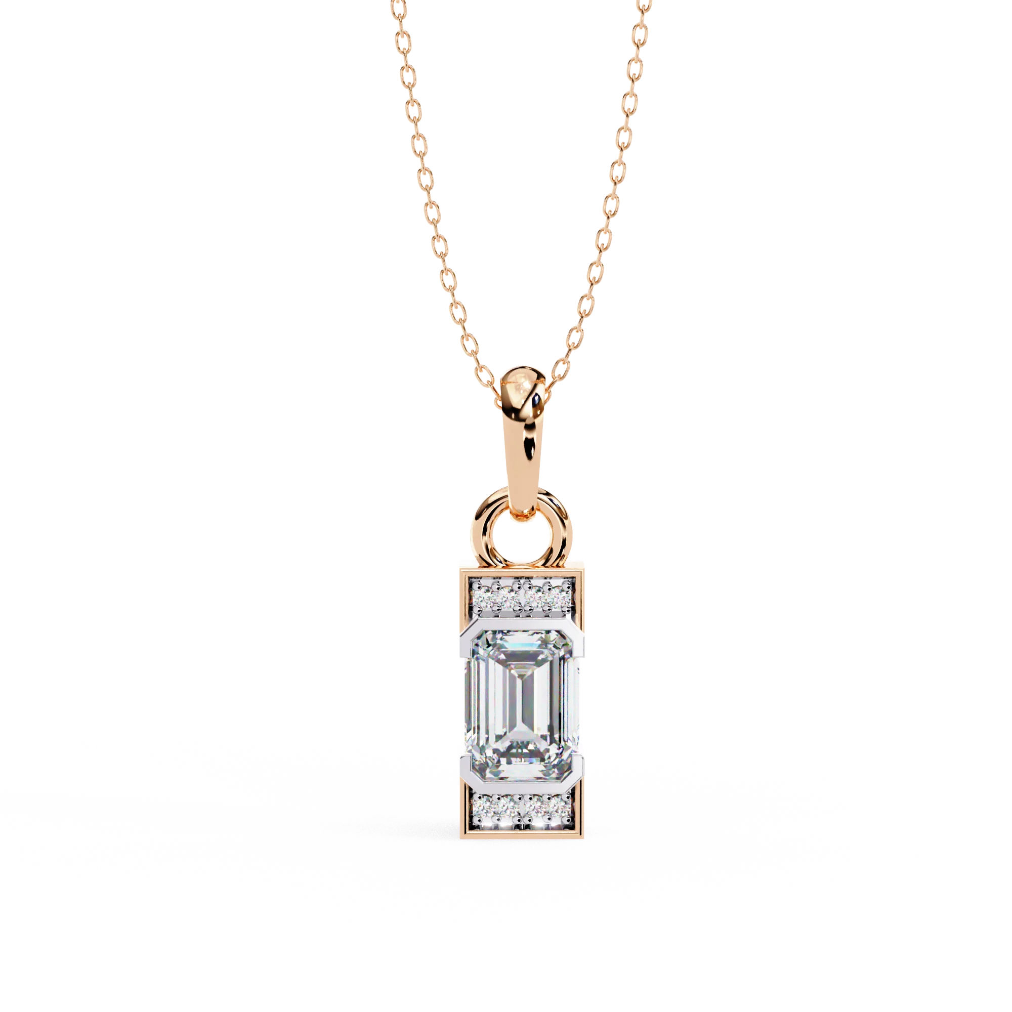 Modern Vibe Lab Grown Diamond Pendant 1.0 Carat Emerald Cut 14K White Gold Wedding Setting Rose/Yellow Gold Party Pendant