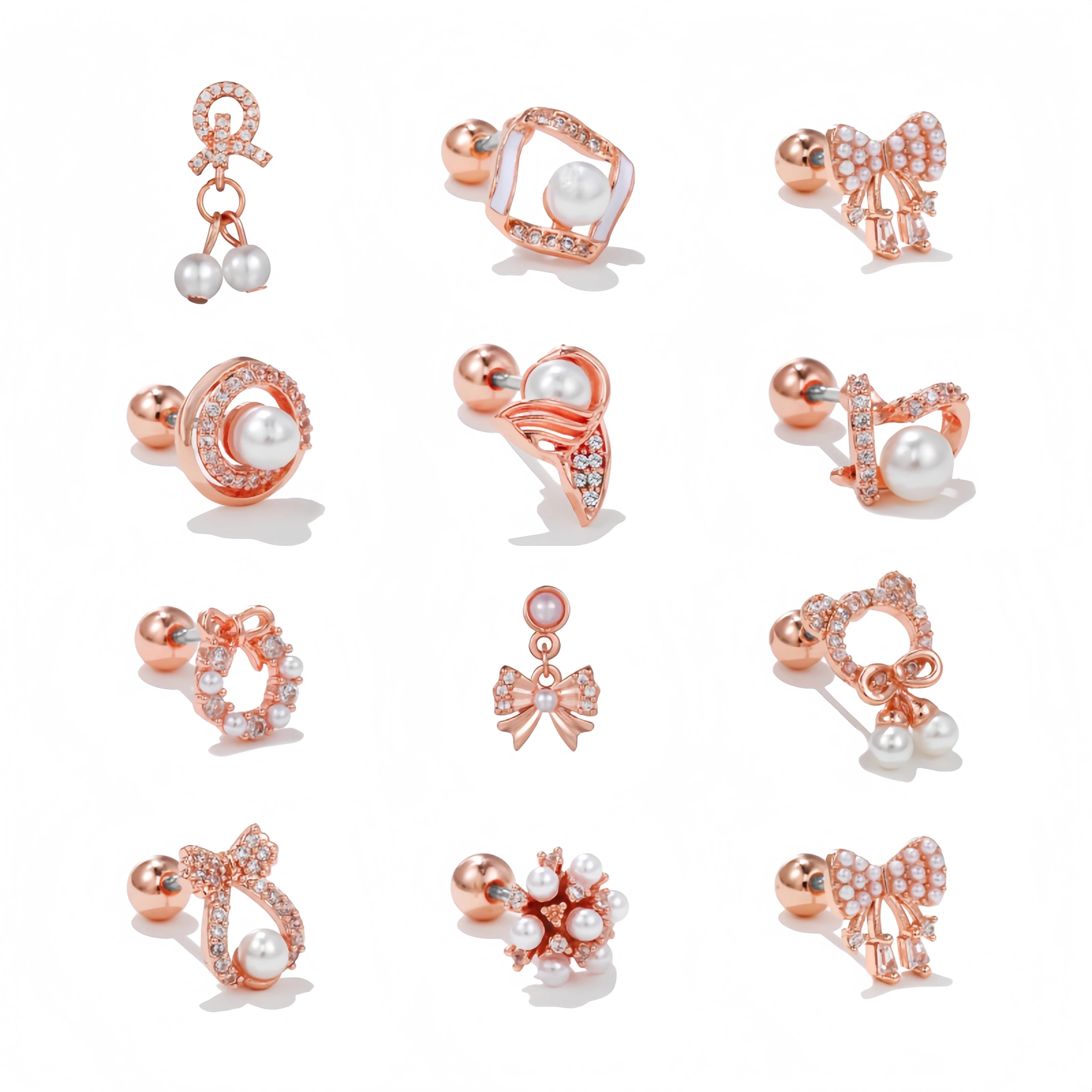 Rose Gold Zircon Pearl Earrings Luxury Titanium Studs Elegant Design for Women and Formal Events