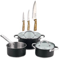 5-piece cookware set (2 saucepans with lids + saucepan) stainless steel with coating + 3-piece stainless steel kitchen knife