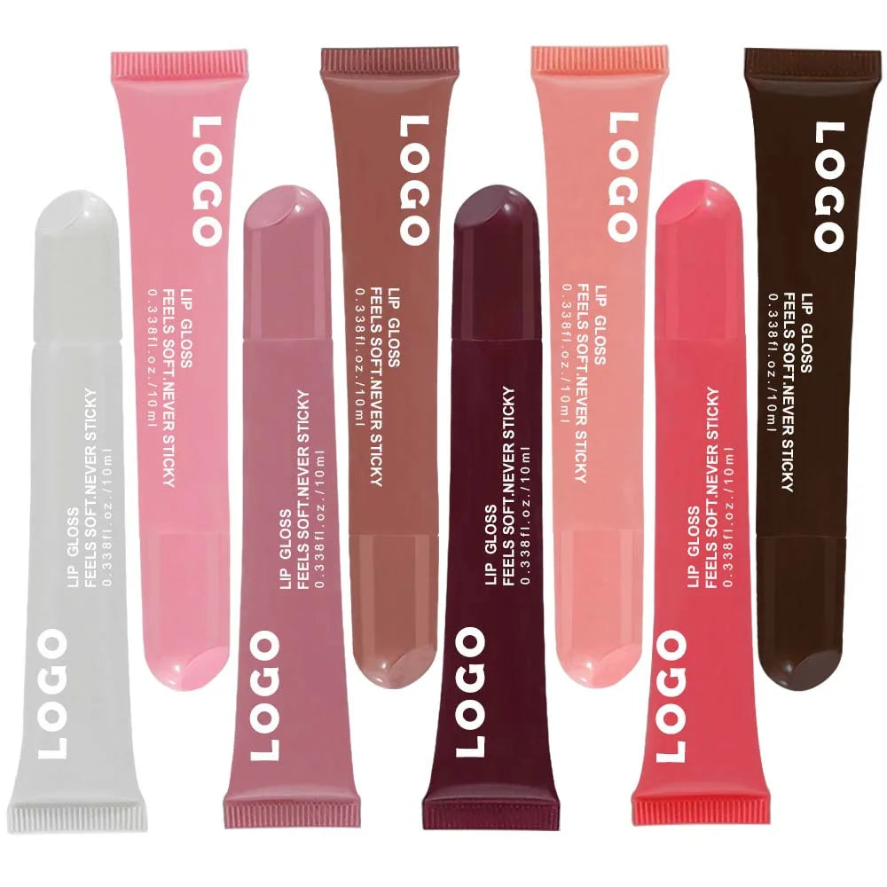 OCHAIN Custom Logo Vegan Private Label High Pigment Plumping Moisturizing Gloss Makeup Lip Gloss Balm Soft Tubes Balm Lip Gloss
