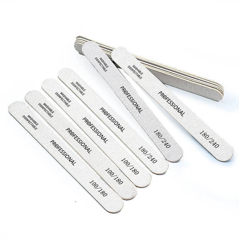 Wooden Nail File Double Sided Professional Salon Emery Board for UV Gel Acrylic Manicure