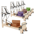 Customizable Wooden Pilates Reformer with Half Trapeze Maple Oak Machine Stainsteel Tower Frame Gym Application