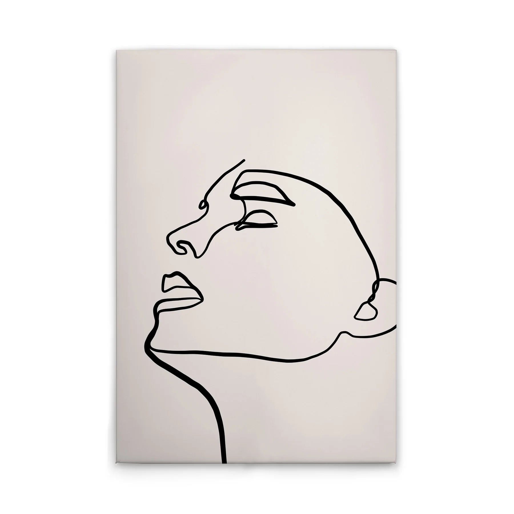 Made In Germany - Home Decor Canvas Picture Face Oneliner - Wall Mural In Cream And Black - Canvas Picture On Stretcher Frame