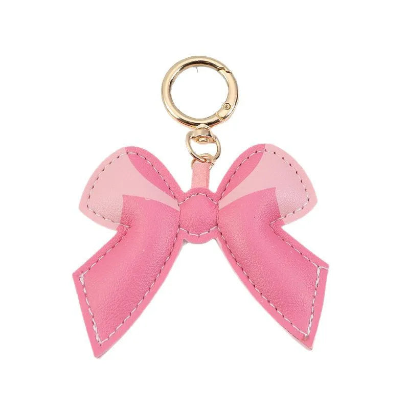 2025 New Double-color Bowknot Keychain Pendant Creative PU Leather Pink Cotton Filled Necktie Car Bag Hanging Ornament