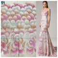YX1263 New Arrival Mermaid Design Dress Fabric 3D Printed Floral Embroidery Colorful Mesh Lace Fabric With Bead 5 Yards MegaBDM