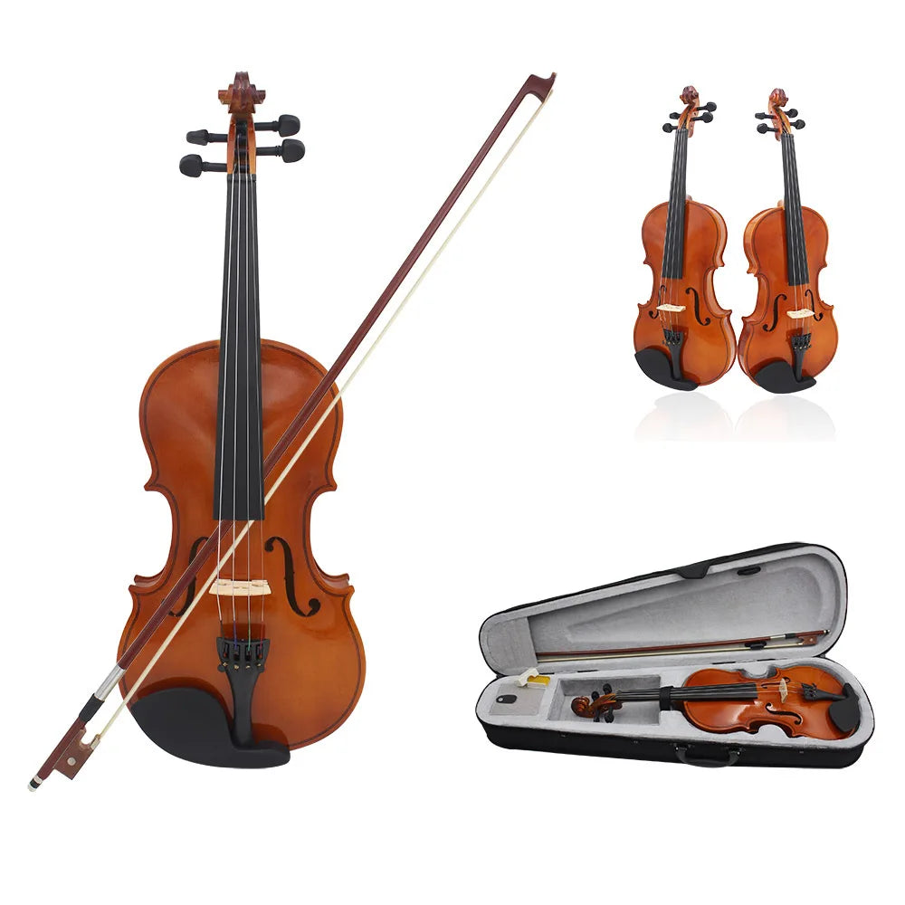 Solid Wood 1/8 Size Basswood Violin 4 Strings Ebony Fingerboard Flamed Maple Back/Sides Spruce Top Suzhou Bow Beginner Students