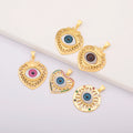 QIKU Wholesale Gold Plated Eye Pendant Set Heart & Geometric Design Cubic Zirconia Colored Fashion Jewelry for Necklace Making