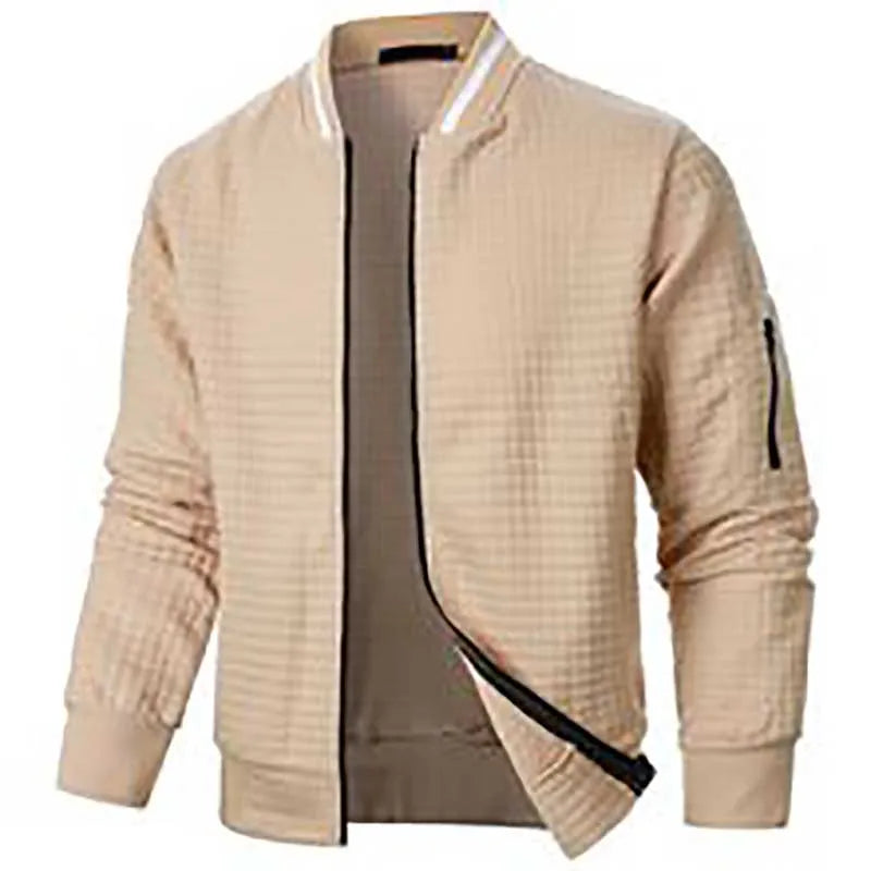 OEM Custom Logo Embroidery Men's Plaid Solid Color Cardigan Sweater Men's Zipper Stand Collar Sweater Jacket