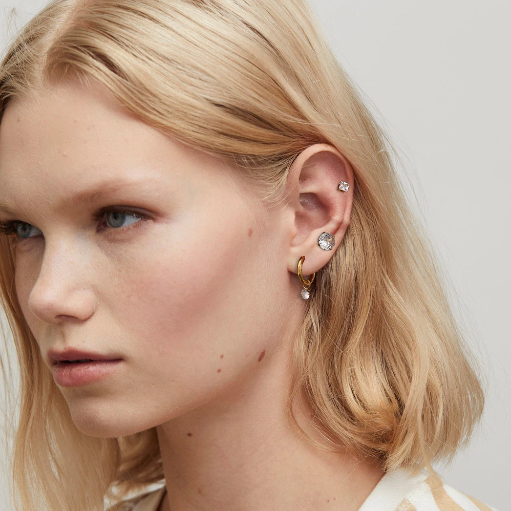 J&D 18k Gold Stainless Steel White Zircon with Plain Band Hoop Earrings Set of Three Elegant Minimalist Design