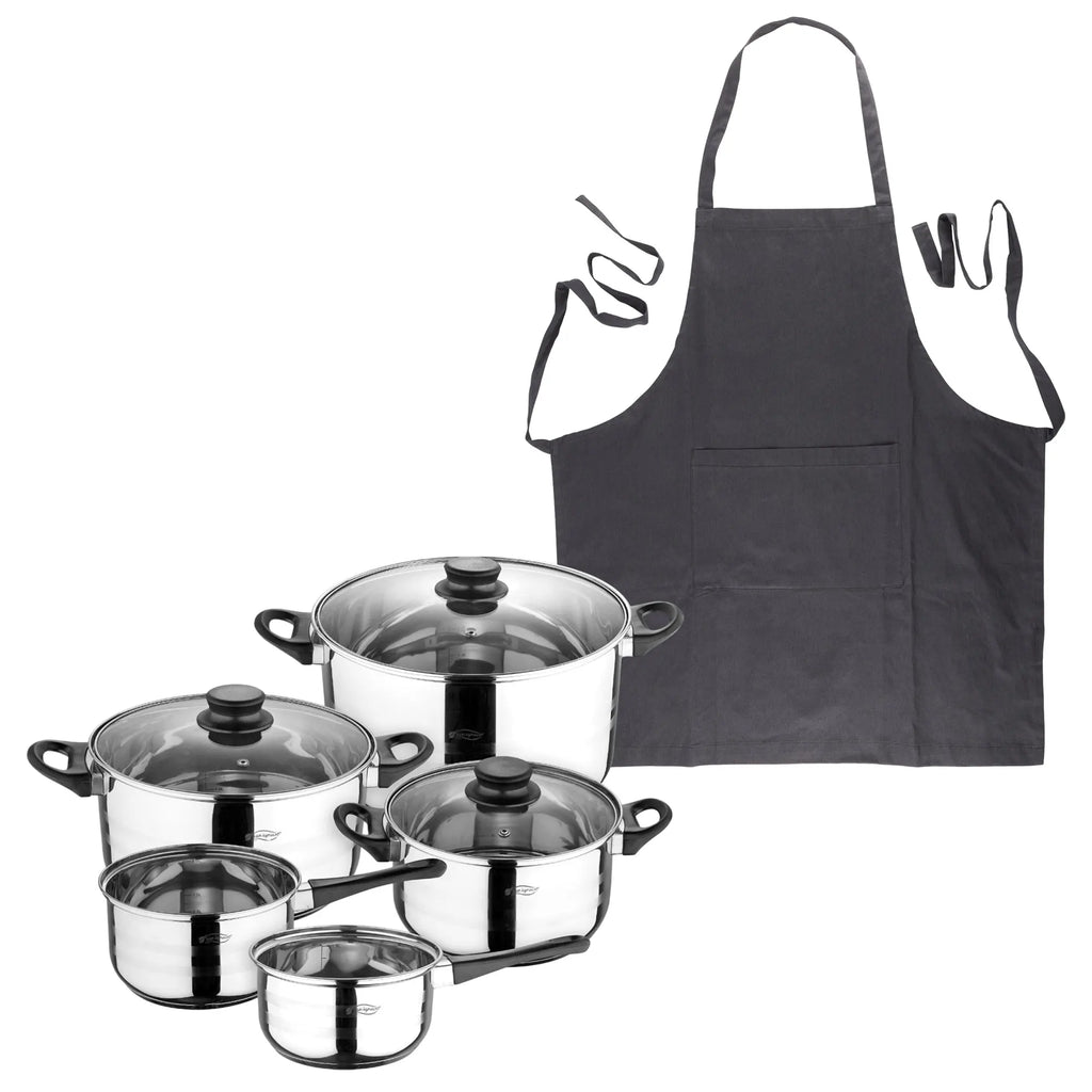 Eight-piece San Ignacio cookware set + Dark Grey 100% Cotton Kitchen Apron 75x80cm One Size SMART MasterPRO