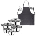 Eight-piece San Ignacio cookware set + Dark Grey 100% Cotton Kitchen Apron 75x80cm One Size SMART MasterPRO