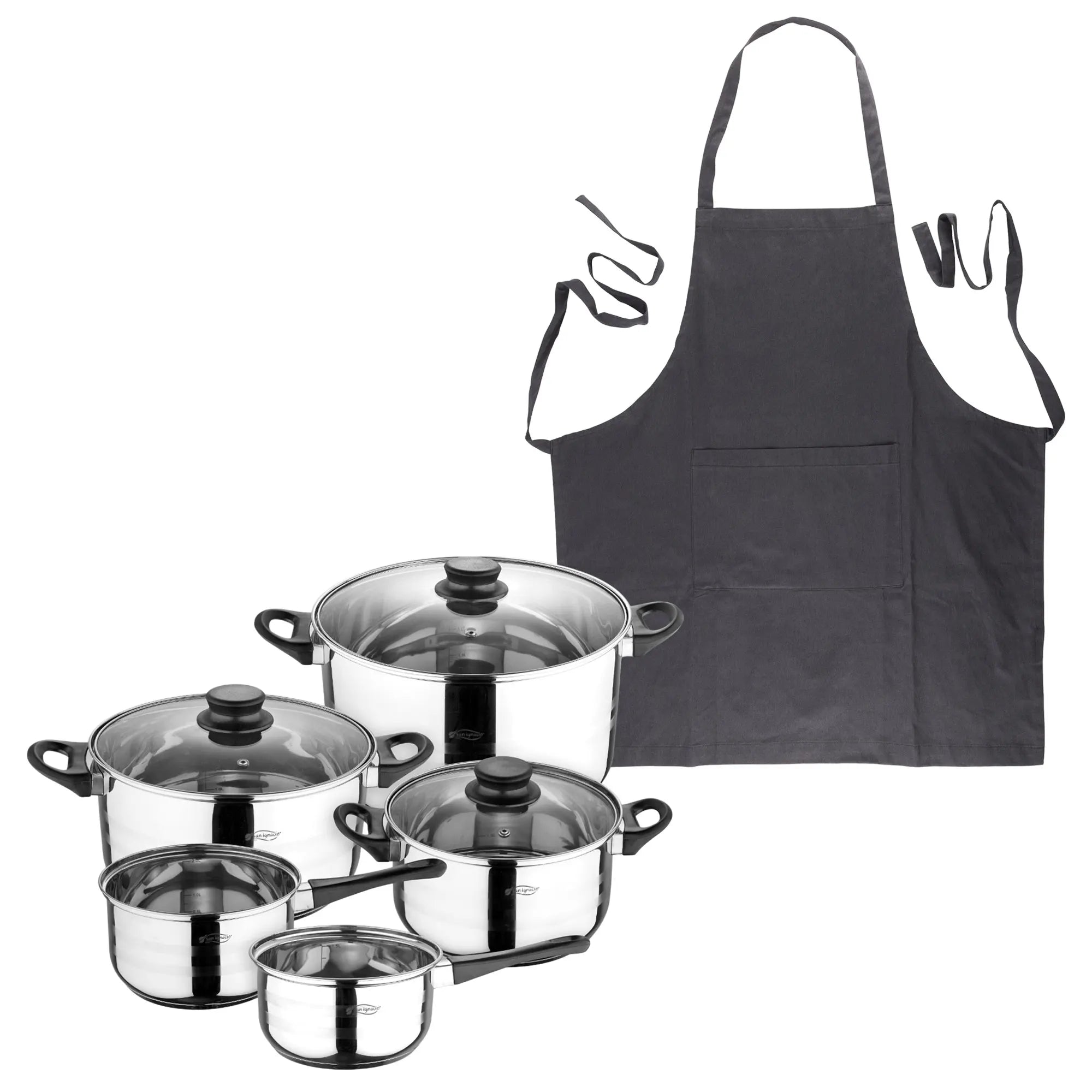 Eight-piece San Ignacio cookware set + Dark Grey 100% Cotton Kitchen Apron 75x80cm One Size SMART MasterPRO