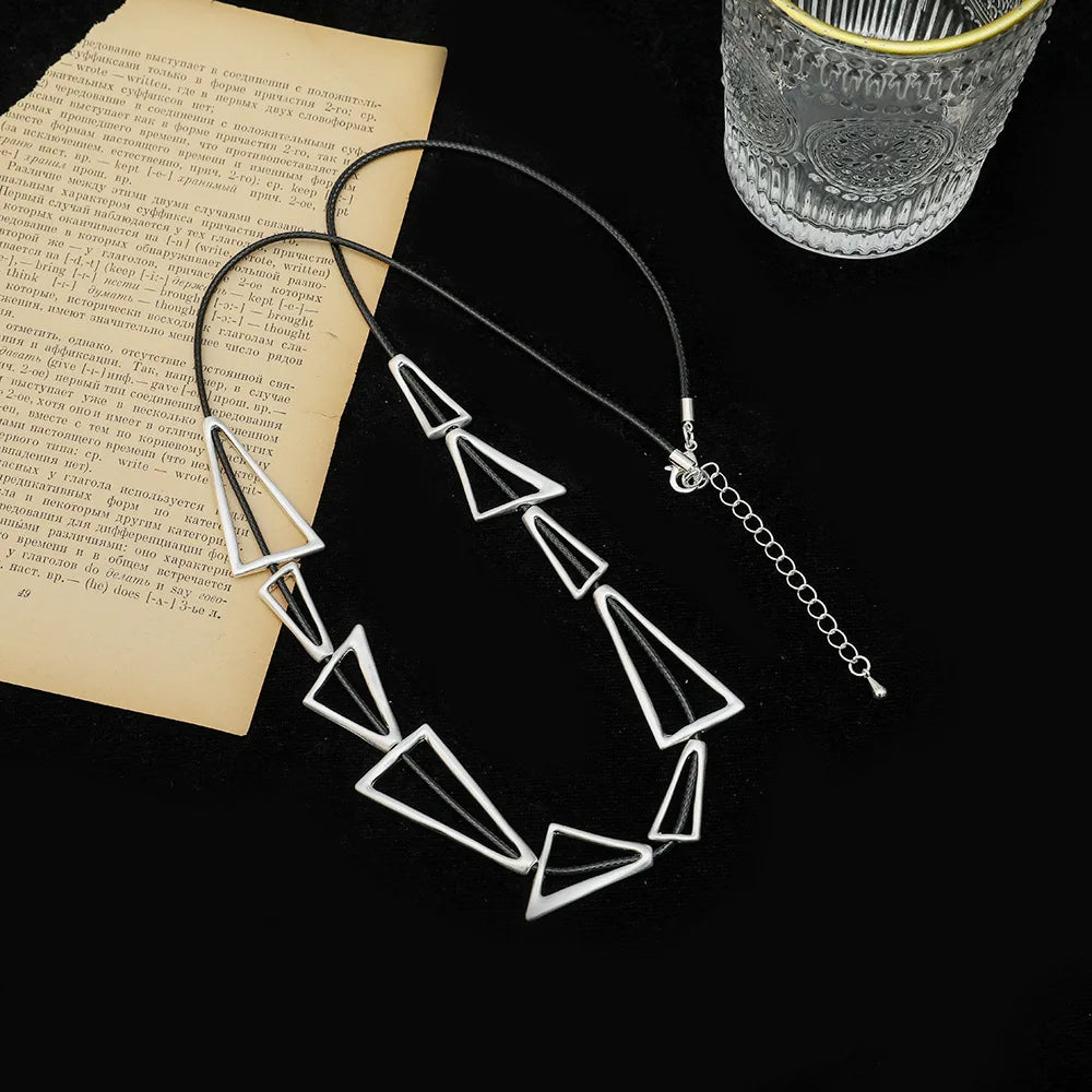 TongLing European Vintage Long Sweater Necklace Female Triangle Charm Necklace for Daily Life