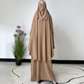 2 Piece Set Ramadan Muslim Women Khimar Pants Outfits Islamic Clothing Eid Hooded Overhead Abaya
