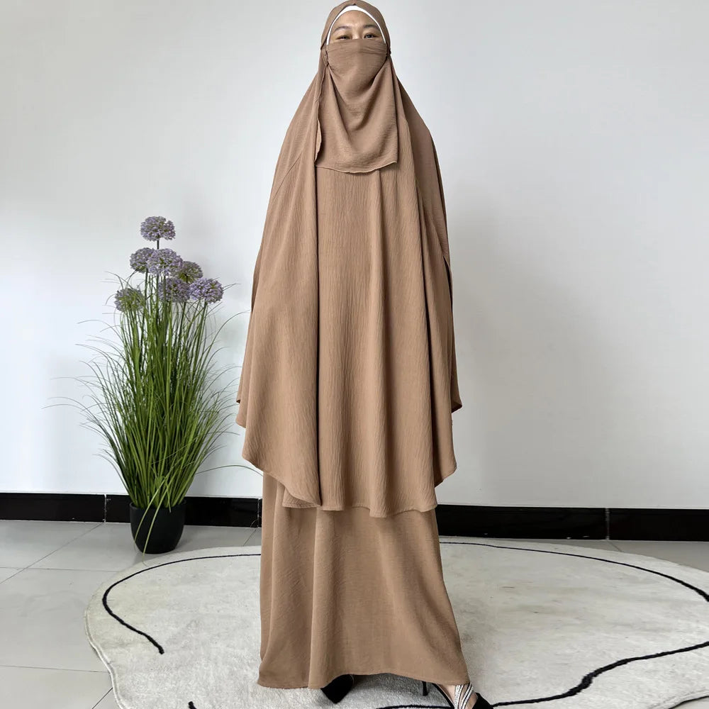 2 Piece Set Ramadan Muslim Women Khimar Pants Outfits Islamic Clothing Eid Hooded Overhead Abaya