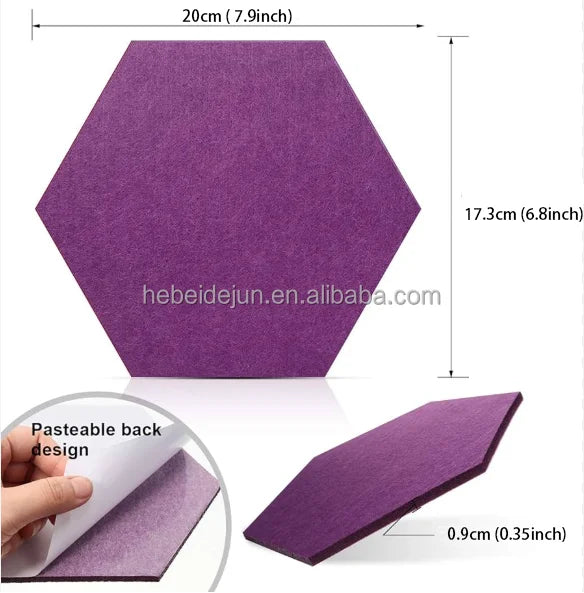 Premium PET Polyester Acoustic Wall Panels Size 20*17cm Self-Adhesive Colorful Sound Absorbing Felt Tiles Pin Board