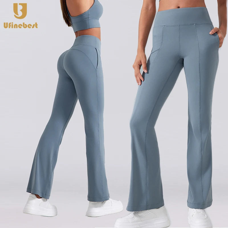 High Waist Soft Custom logo Women's Butt Scrunch Lifting Flared Yoga Leggings Pants With Pockets