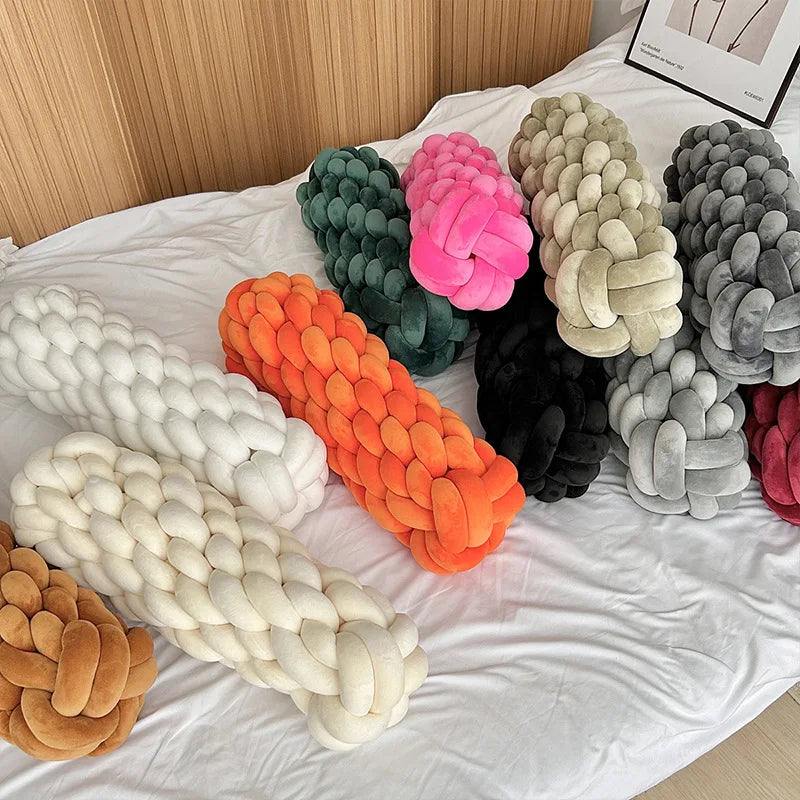 Portable Hand-Woven Knitted Pillow Cushion Knot Rope Knotted Ball Throw Pillow for Home and Living Room