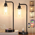 1/2 Industrial Touch Control LED Nightstand Desk Lamps Black Bedside Lamps with 2 USB Ports AC Outlet for Bedroom & Living Room