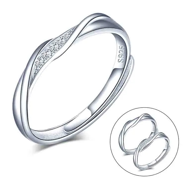 925 Sterling Silver Wave Pattern Couple Rings Gemstone Open Rings Tarnish Free Waterproof Jewelry