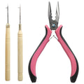 Mini 3-Hole Stainless Steel Micro Nano Loop Pliers Non-Slip Hair Extension Tools with 3 Wig Crochet Hooks
