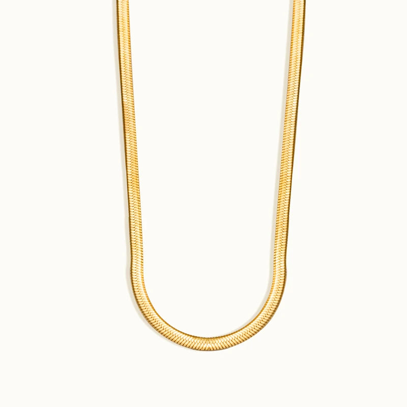 Wholesale Waterproof Stainless Steel 18k Gold Plated Snake Bone Chain Flat Herringbone Chain Choker Necklace Jewelry for Women