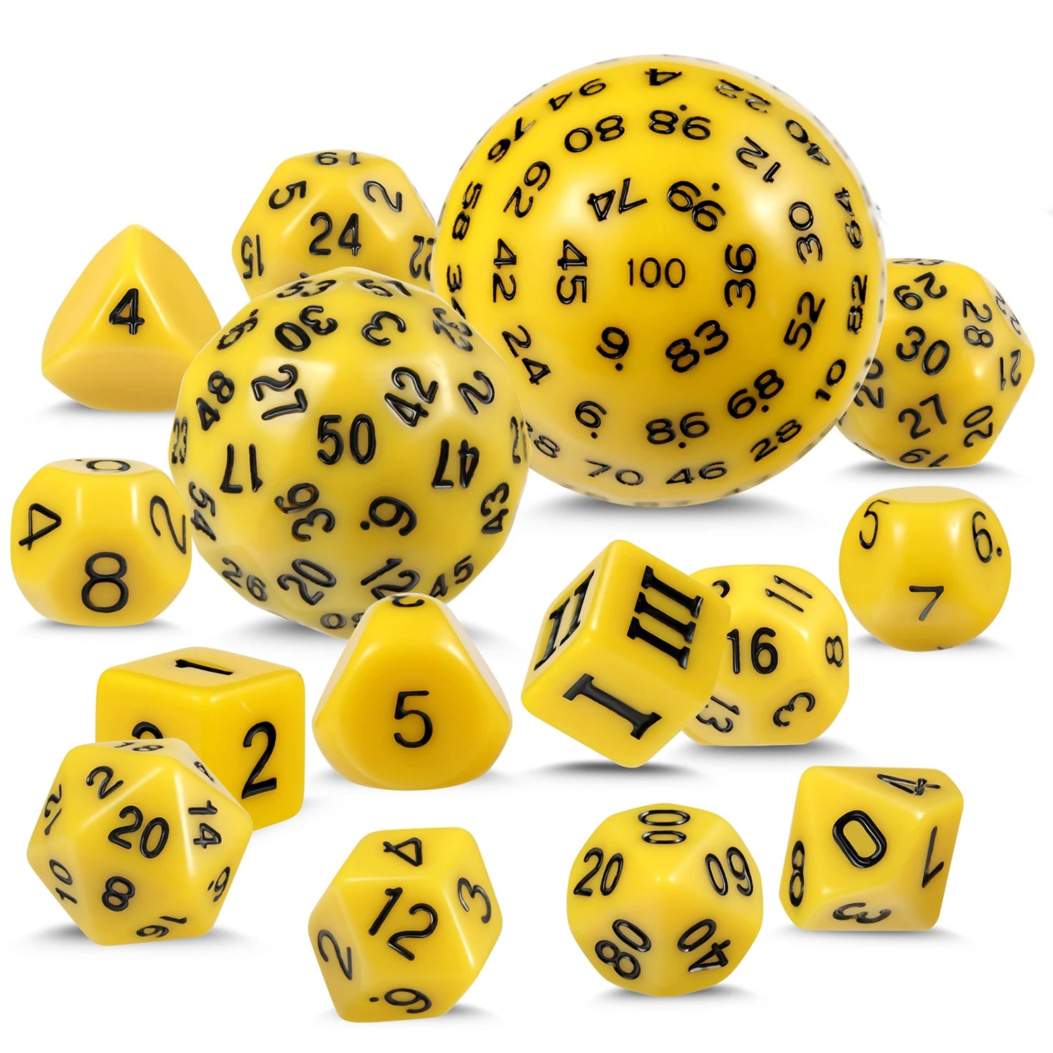 D3-D100 Acrylic Polyhedral D&D Dice Set 16mm Size 100-Sided RPG Dice Collection with 15 Pieces (D3-D20 & More)