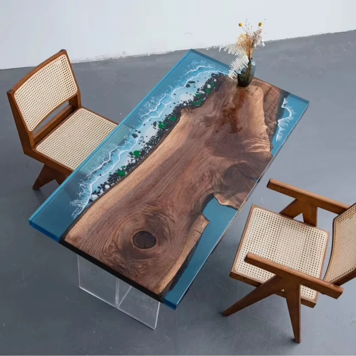Hot Selling Customized Epoxy Resin Solid Wood Dining Table Modern Design for Hotel Use Home Furniture