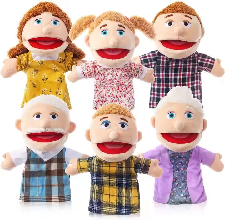 Family Hand Puppet with Open Mouth Plush Stuffed Animal for Kids PP Cotton Filling Customizable