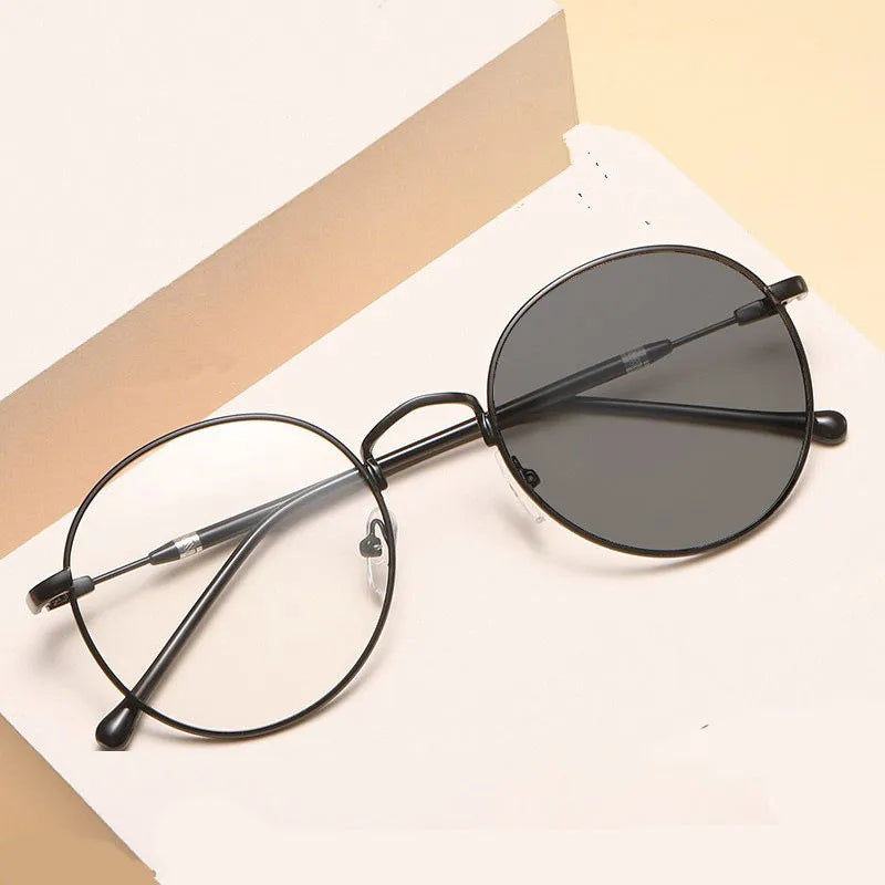 Custom Logo Fashion Alloy Computer Glasses Frames Round Anti Blue Light Photochromic Glasses  Men Women
