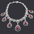 Designer 18K White Gold Classic Necklace IGI Certified 36.26ct Ruby 74.83ct Prong Set Brilliant Cut Diamond Total Weight for