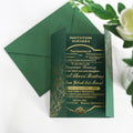 Luxury African Pine Green and Gold Foil Floral 5X7 Inches Paper Folded Jacket Wedding Invitation With Envelope